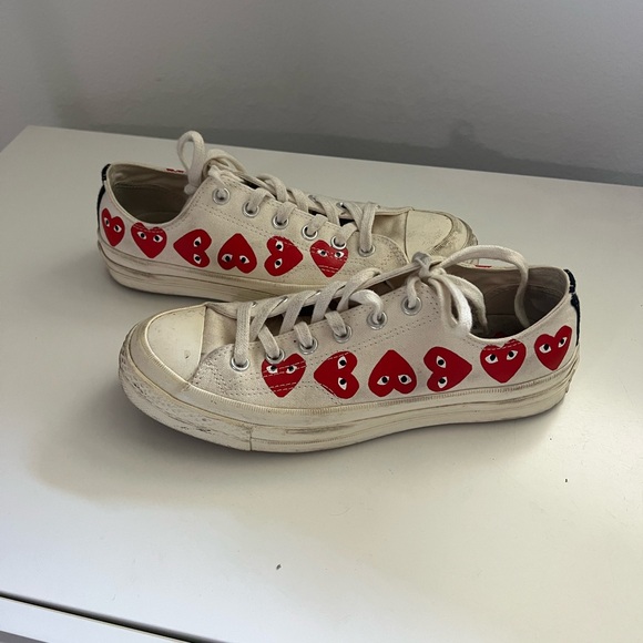 White and Red Heart Sneakers - Picture 1 of 3